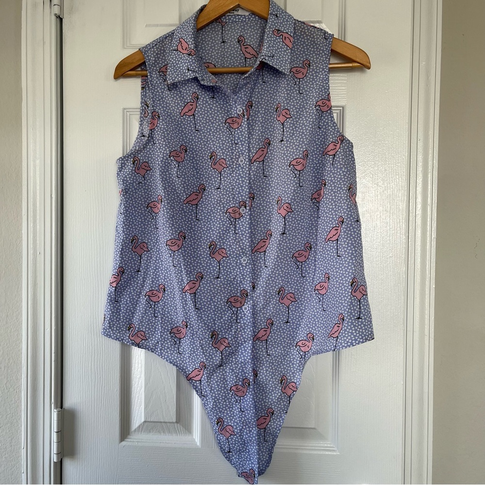 Women’s Blue sky shirt/top and short set printed pink flamingo pattern size m - Picture 4 of 8